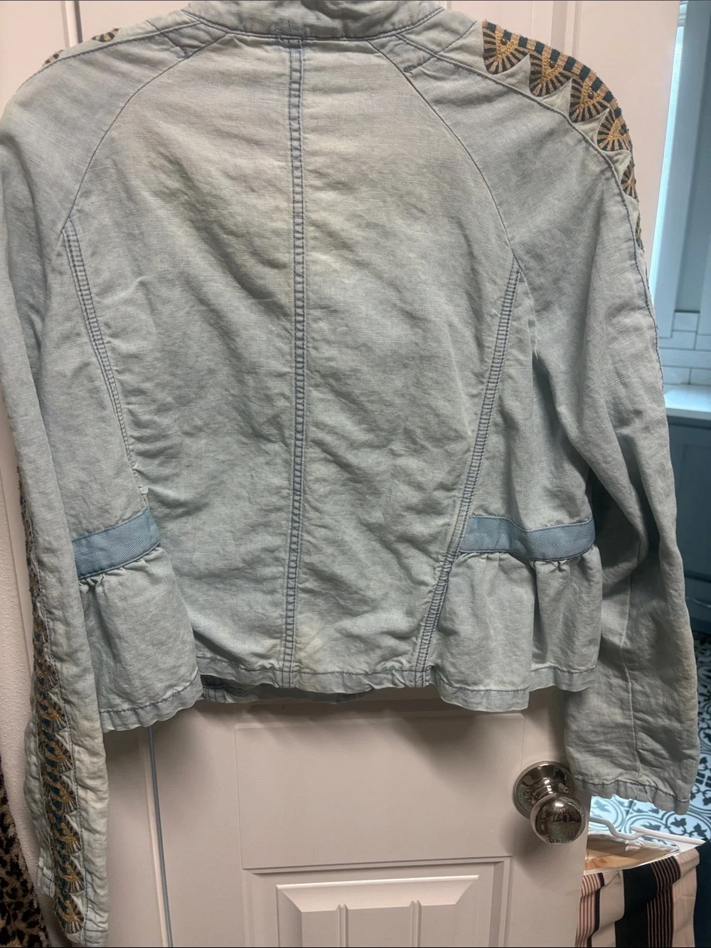 Free People Light Blue Embroidered Sleeve Jean Jacket - Picture 4 of 4
